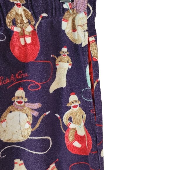 Nick & Nora Sock Monkey Flannel Pajama Set Blue Large Long Sleeve Pants Pull On - Picture 10 of 13